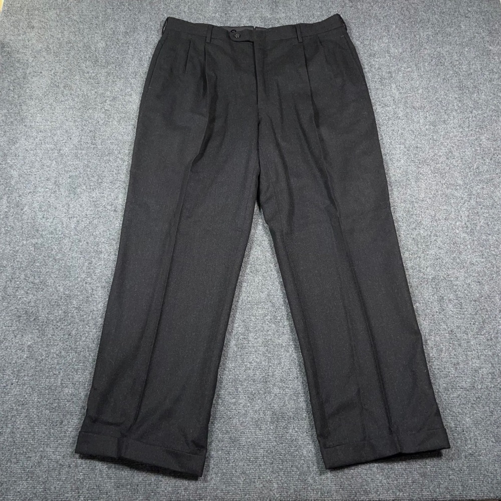 VTG Jos A Bank Pleated Dress Pants Men 36x30 Pure‎ Wool Cuffed Charcoal Gray USA